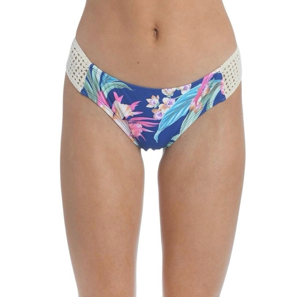 HOBIE Floral Bikini Bottom Women Crochet‎ Side Cheeky Swim Size L